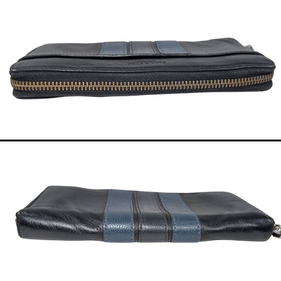 Coach Blue Leather Varsity Rugby Stripe Zippy Accordion Wallet - Picture 3 of 12